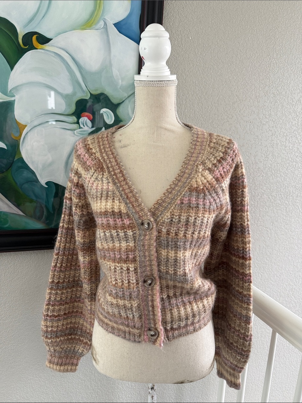 Jessica Simpson Multi-Colored Chunky Knit V-Neck Cardigan Sweater